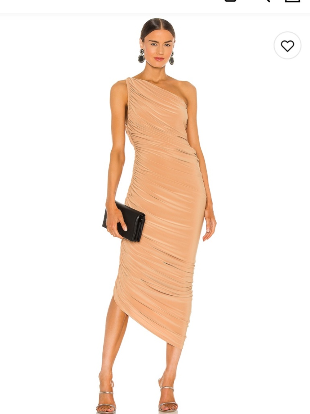 Norma Kamali One-Shoulder Ruched Midi Dress in Nude